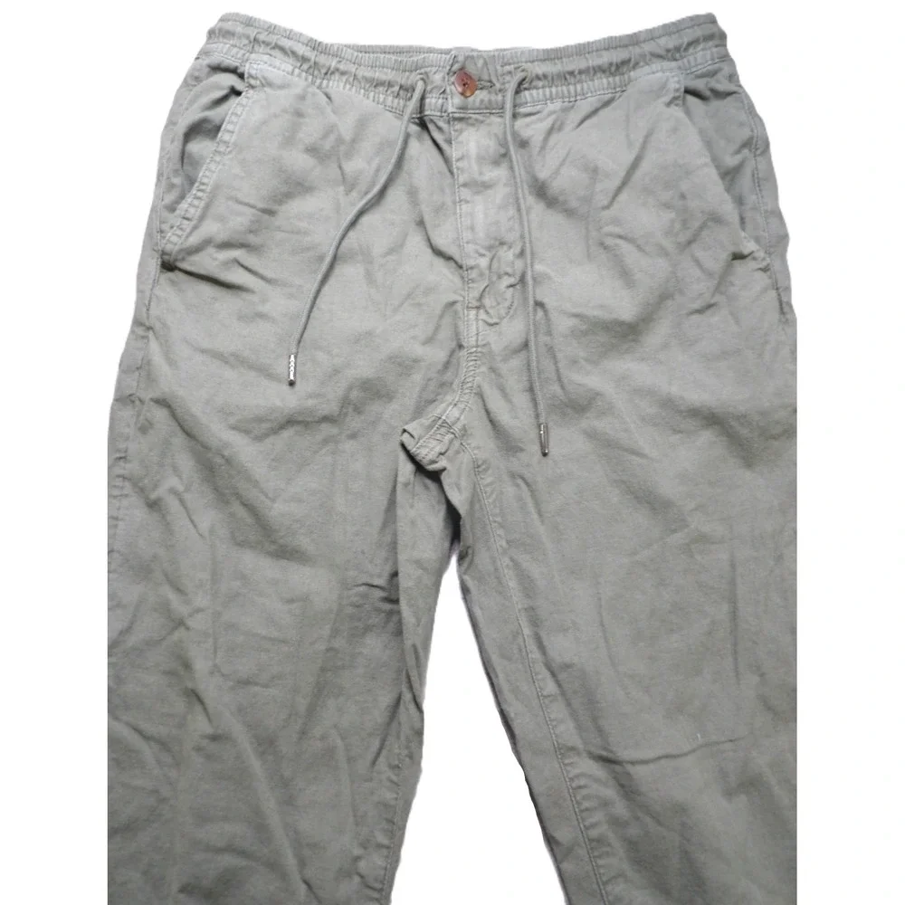 American Eagle Flex Linen Blend Pants Men S Green Drawstring Casual Straight Leg